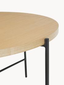 Ronde salontafel Mica, Tafelblad: MDF met essenhoutfineer, Frame: gepoedercoat metaal, Licht hout, zwart, Ø 82 cm