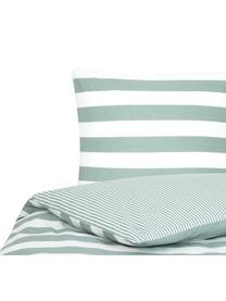 Pruhovaná obojstranná posteľná bielizeň z bavlny Lorena, Šalviová, biela, 200 x 200 cm + 2 vankúše 80 x 80 cm