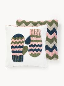 Housse de coussin 45x45 réversible hivernale Nathaniel, 100% coton, Vieux rose, vert, bleu, larg. 45 x long. 45 cm