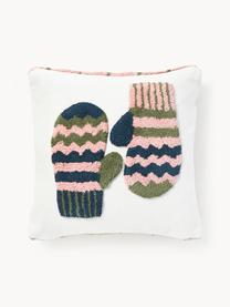 Housse de coussin 45x45 réversible hivernale Nathaniel, 100% coton, Vieux rose, vert, bleu, larg. 45 x long. 45 cm