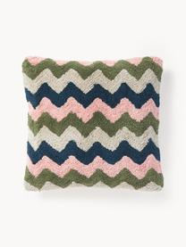 Housse de coussin 45x45 réversible hivernale Nathaniel, 100% coton, Vieux rose, vert, bleu, larg. 45 x long. 45 cm