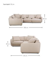 Modulaire hoekbank Jasmin in beige, Bekleding: 85% polyester, 15% nylon , Frame: massief sparrenhout FSC-g, Poten: kunststof, Stof beige, B 306 x H 84 cm