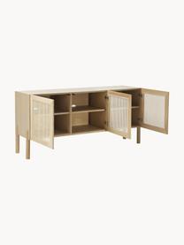 Credenza in legno di quercia con intreccio viennese Jolie, Gambe: legno di quercia massicci, Legno di quercia, beige, Larg. 160 x Alt. 75 cm