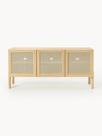 Eikenhouten dressoir Jolie met Weens vlechtwerk, Poten: massief eikenhout, Eikenhout, beige, B 160 x H 75 cm