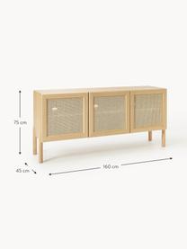 Eichenholz-Sideboard Jolie mit Wiener Geflecht, Korpus: Mitteldichte Holzfaserpla, Beine: Eichenholz, massiv, Eichenholz, Beige, B 160 x H 75 cm