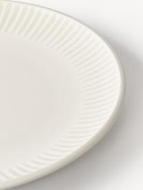 Assiettes plates avec motif à rayures Zabelle, 4 pièces, Grès cérame, Blanc cassé, beige clair, Ø 27 x haut. 3 cm
