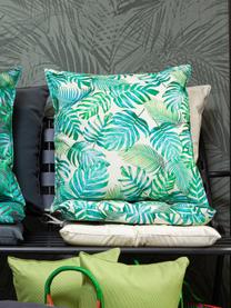 Outdoor-Sitzkissen Madeira mit Blattmuster, 100% Polyester, Gebrochenes Weiß, Blautöne, Grüntöne, 40 x 40 cm