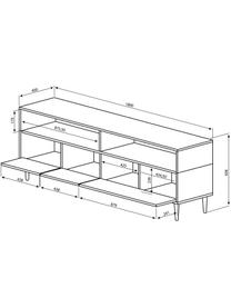 Tv-meubel Horizon in wit met eikenhout optiek, Poten: beukenhout massief, gelak, Eikenhoutkleurig, wit, 180 x 61 cm