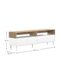 Mueble TV Horizon, Patas: madera de haya maciza pin, Roble, blanco, An 180 x Al 61 cm