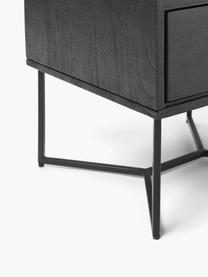 Nachttisch Luca aus Mangoholz mit Schublade, Gestell: Metall, pulverbeschichtet, Mangoholz schwarz lackiert, Schwarz, B 45 x H 57 cm