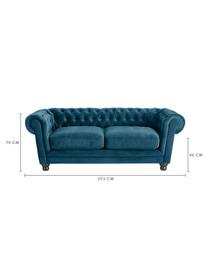 Sofá Chesterfield de terciopelo Sally (2 plazas), Tapizado: 100% poliéster, Estructura: marco de base de madera, Terciopelo azul petróleo, An 203 x Al 79 cm