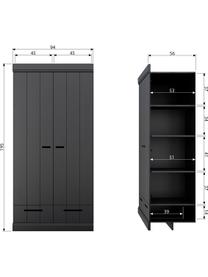 Armoire 2 portes battantes noire Connect, Noir, larg. 94 x haut. 195 cm