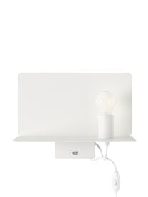 Dimbare wandlamp Rack in wit met plank en USB aansluiting, Frame: gecoat metaal, Wit, B 35 x D 20 cm