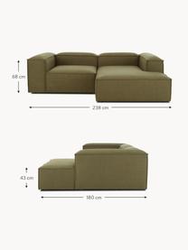 Canapé d'angle modulable Lennon, Tissu vert olive, larg. 238 x prof. 180 cm, méridienne à droite