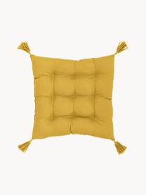 Coussin de chaise 40x40 jaune à houppes Ava, Jaune, larg. 40 x long. 40 cm