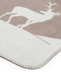 Plaid reversibile in pile con cervo Savona Hirsch, Tessuto: Jacquard, Beige, bianco, Larg. 150 x Lung. 200 cm