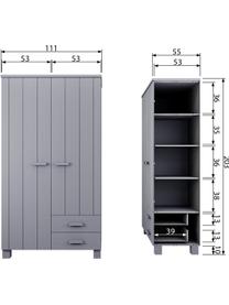 Dřevěná šatní skříň Dennis, Betonová šedá, Š 111 cm, V 202 cm