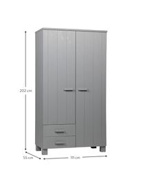 Armadio a 2 ante in legno grigio chiaro Dennis, Grigio cemento, Larg. 111 x Alt. 202 cm