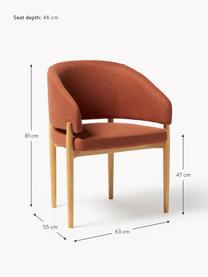 Židle s područkami Nemo, Terakotová, světle jasanové dřevo, Š 63 cm, V 55 cm