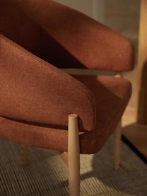 Krzesło tapicerowane z podłokietnikami Nemo, Tapicerka: 100% poliester Dzięki tka, Stelaż: drewno jesionowe Ten prod, Tkanina w kolorze terakoty, jasne drewno jesionowe, S 63 x G 55 cm