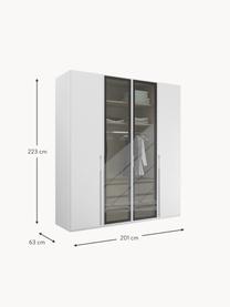 Drehtürenschrank Skat Shine mit beleuchteten Glastüren, Griffe: Metall, beschichtet, Weiß, B 201 x H 223 cm