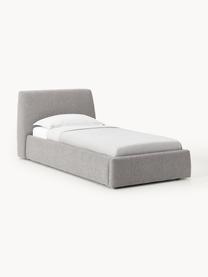 Letto singolo in bouclé con contenitore Cloud, Rivestimento: bouclé (80% poliestere, 2, Piedini: legno di betulla laccato , Bouclé grigio, Larg. 90 x Lung. 200 cm