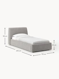 Letto singolo in bouclé con contenitore Cloud, Rivestimento: bouclé (80% poliestere, 2, Piedini: legno di betulla laccato , Bouclé grigio, Larg. 90 x Lung. 200 cm