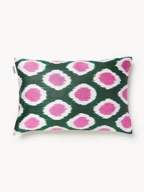 Housse de coussin 40x60 en soie avec motif abstrait Silky, Vert foncé, rose vif, blanc, larg. 40 x long. 60 cm