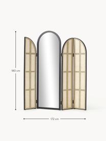 Miroir sur pied avec paravent en rotin Aura, Noir, brun clair, larg. 172 x haut. 180 cm