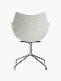 Draaibare kunststofen stoel Meridiana, Zitvlak: kunststof, Poten: verchroomd staal, Gebroken wit, zilverkleurig, B 58 x D 55 cm