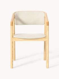 Sedia imbottita con braccioli Gali, Rivestimento: 100% poliestere Il rivest, Struttura: legno di frassino, multis, Bianco crema, legno di frassino chiaro, Larg. 56 x Prof. 55 cm