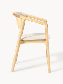 Sedia imbottita con braccioli Gali, Rivestimento: 100% poliestere Il rivest, Struttura: legno di frassino, multis, Bianco crema, legno di frassino chiaro, Larg. 56 x Prof. 55 cm