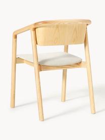 Chaise à accoudoirs avec assise rembourrée Gali, Blanc crème, bois de frêne, larg. 56 x prof. 55 cm