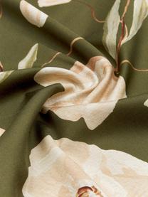 Pościel z organicznej satyny bawełnianej Aimee od Candice Gray, Jasny beżowy, oliwkowy zielony, 155 x 220 cm + 1 poduszka 80 x 80 cm