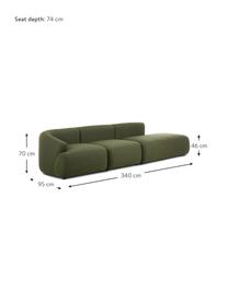 Modulaire chaise longue Sofia in groen, Bekleding: 100% polypropyleen De sli, Frame: massief grenenhout, spaan, Poten: kunststof, Geweven stof groen, B 340 x D 95 cm