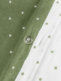 Housse de couette en flanelle réversible Betty, Vert olive, blanc, larg. 260 x long. 240 cm