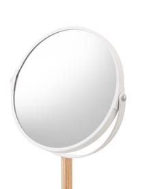 Runder Kosmetikspiegel Tosca mit Ablageflächen und Vergrößerung, Stange: Holz, Spiegelfläche: Spiegelglas, Weiß, Helles Holz, B 18 x H 33 cm