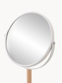 Runder Kosmetikspiegel Tosca mit Ablageflächen und Vergrösserung, Stange: Holz, Spiegelfläche: Spiegelglas, Weiss, Holz, B 18 x H 33 cm