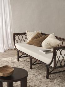 Divano 2 posti in rattan con cuscino seduta Linnsofina, Rivestimento: 60% poliestere, 40% coton, Struttura: rattan, Tessuto beige, marrone scuro, Larg. 190 x Prof. 81 cm