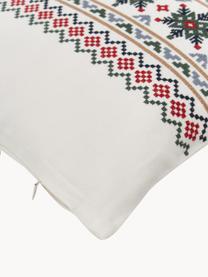 Housse de coussin 45x45 brodée Finn, 100 % coton, Blanc crème, rouge, vert foncé, larg. 45 x long. 45 cm