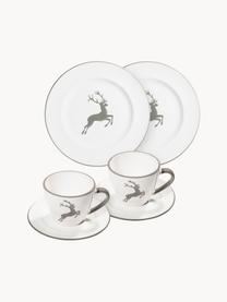 Set de café artesanal Grüner Hirsch, 6 pzas., Cerámica, Gris, blanco, 2 comensales (6 pzas.)