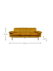 Samt-Sofa Retro (3-Sitzer) mit Metall-Füßen, Bezug: Polyestersamt 86.000 Sche, Korpus: Mitteldichte Holzfaserpla, Füße: Metall, pulverbeschichtet, Samt Ockergelb, B 225 x T 83 cm