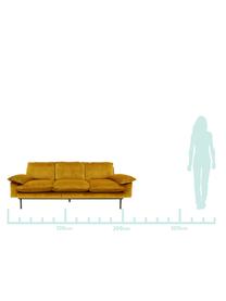 Samt-Sofa Retro (3-Sitzer) mit Metall-Füßen, Bezug: Polyestersamt 86.000 Sche, Korpus: Mitteldichte Holzfaserpla, Füße: Metall, pulverbeschichtet, Samt Ockergelb, B 225 x T 83 cm
