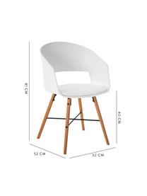 Krzesło z podłokietnikami z tapicerowanym siedziskiem Luna, 2 szt., Nogi: drewno bukowe, lakierowan, Biały, S 52 x W 81 cm