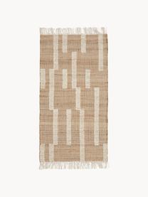 Handgefertigter Jute-Teppich Kerala mit Fransen, 68 % Jute, 23 % Baumwolle, 9 % Wolle, Braun, Cremeweiß, B 80 x L 150 cm (Größe XS)