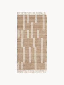 Handgemaakt jute vloerkleed Kerala met franjes, 68% jute, 23% katoen, 9% wol, Bruin, crèmewit, B 80 x L 150 cm (maat XS)