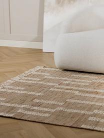 Handgemaakt jute vloerkleed Kerala met franjes, 68% jute, 23% katoen, 9% wol, Bruin, crèmewit, B 80 x L 150 cm (maat XS)