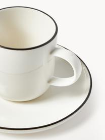 Porzellan-Kaffeetassen Facile mit Untertassen, 2 Stück, Hochwertiges Hartporzellan (ca. 50 % Kaolin, 25 % Quarz und 25 % Feldspat), Off White mit schwarzem Rand, Ø 8 x H 8 cm, 250 ml