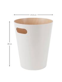 Papelera pequeña Woodrow Can, Madera pintada, Blanco, madera clara, Ø 23 x Al 28 cm, 7,5 L