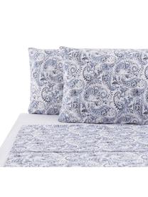 Set lenzuola in cotone Yumi, Tessuto: Renforcé Renforcé è reali, Blu, bianco, 290 x 240 cm + 2 federe + 1 lenzuolo con angoli